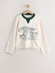 Ecru/Green Snoopy Licence Long Sleeve Crew Neck Sweatshirt - Image 6 of 8