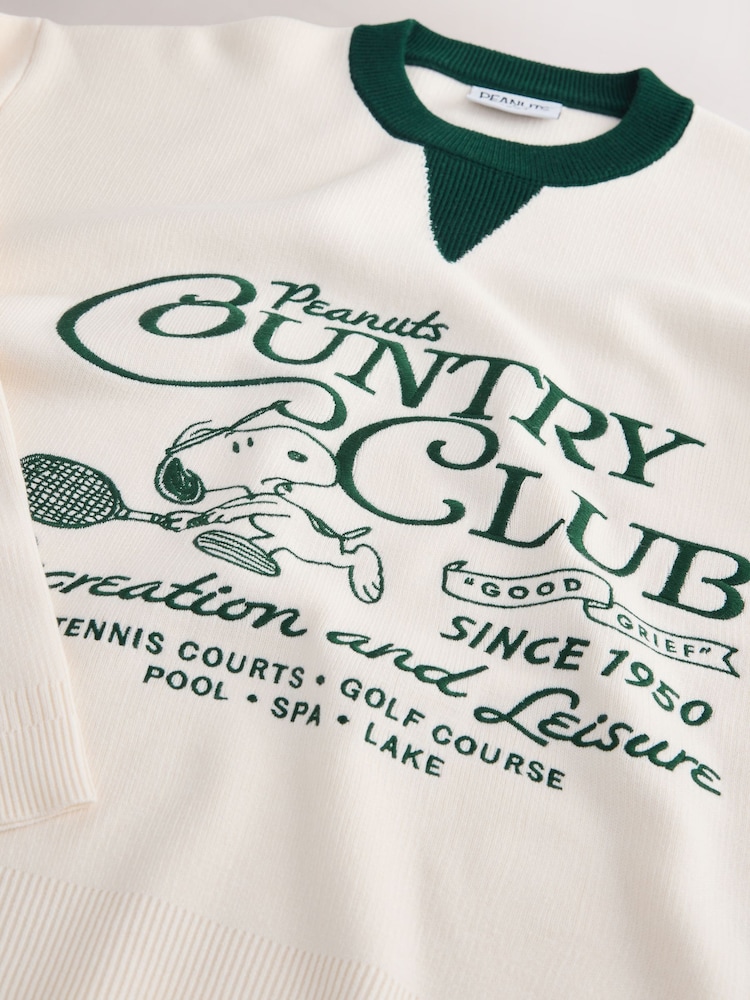 Ecru/Green Snoopy Licence Long Sleeve Crew Neck Sweatshirt - Image 8 of 8