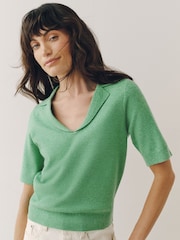 Green Supersoft Short Sleeve Open Neck Polo Top - Image 1 of 5