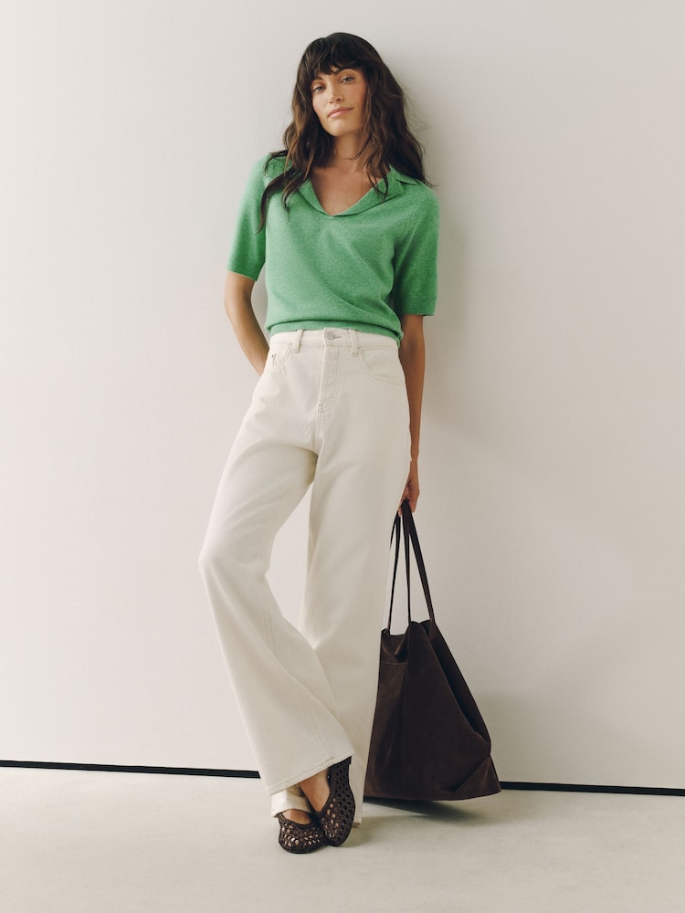 Green Supersoft Short Sleeve Open Neck Polo Top - Image 2 of 5 Green Supersoft Short Sleeve Open Neck Polo Top - Image 2 of 5