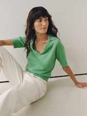 Green Supersoft Short Sleeve Open Neck Polo Top - Image 3 of 5