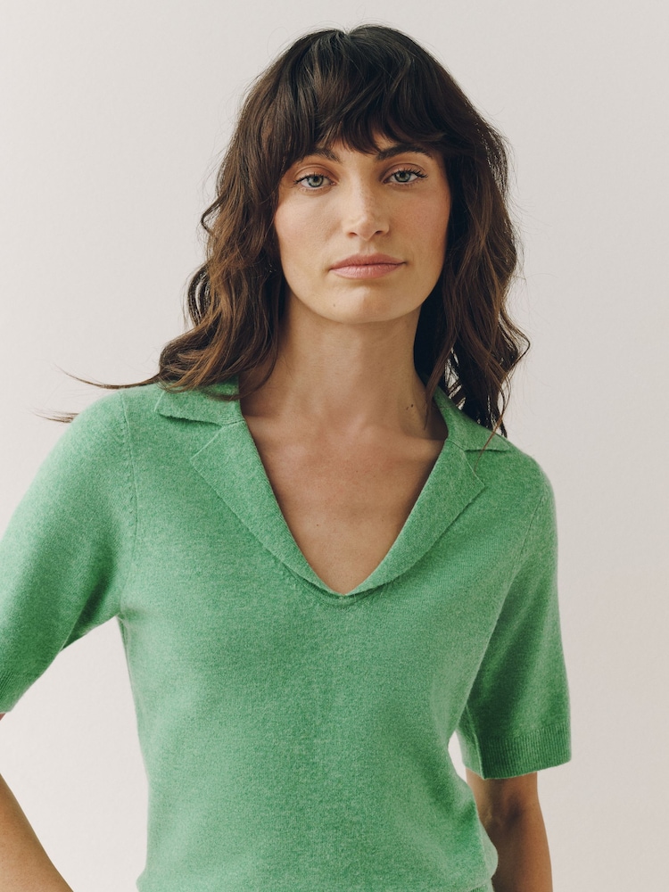 Green Supersoft Short Sleeve Open Neck Polo Top - Image 5 of 5 Green Supersoft Short Sleeve Open Neck Polo Top - Image 5 of 5