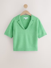 Green Supersoft Short Sleeve Open Neck Polo Top - Image 6 of 8