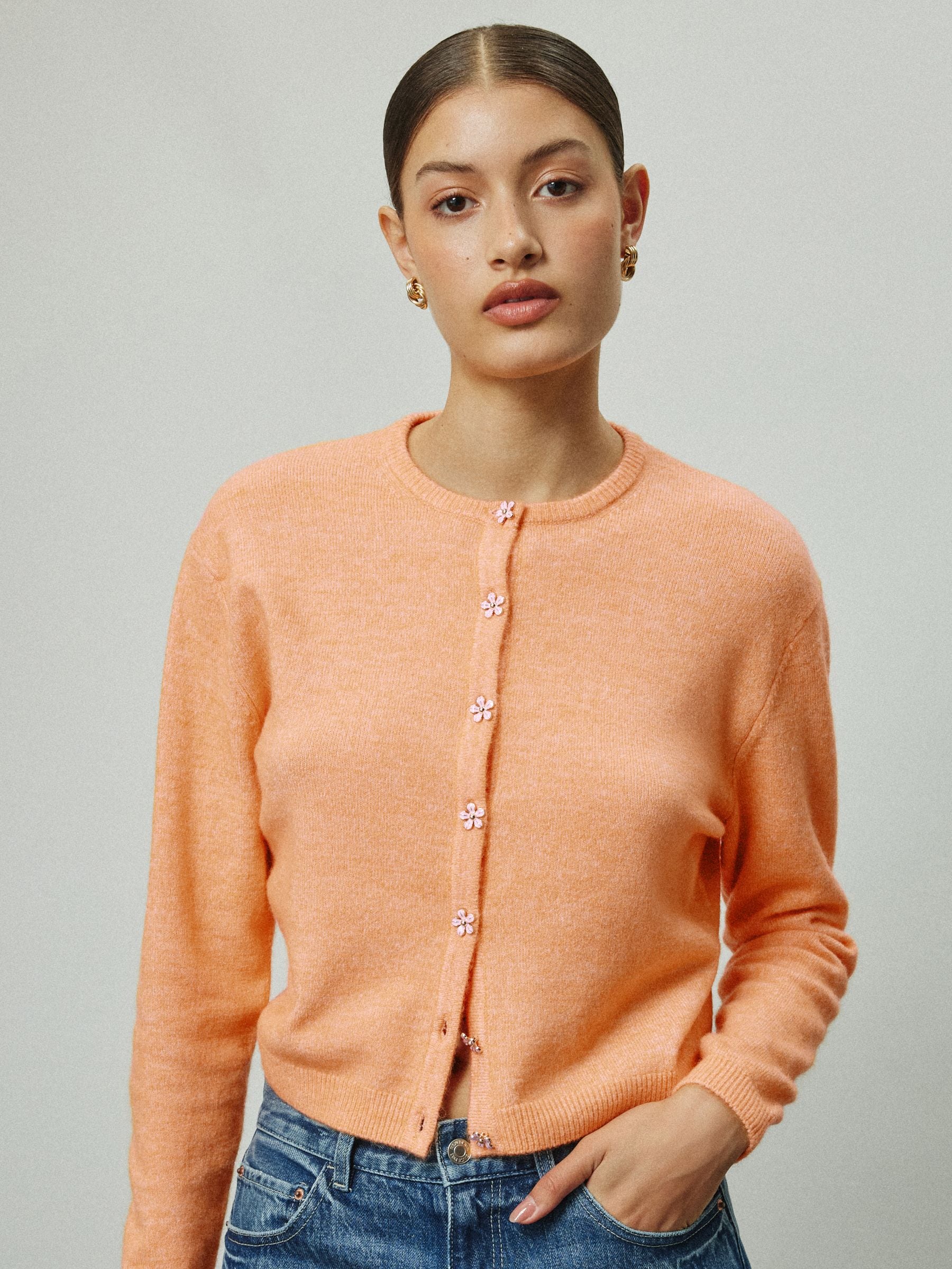 Buy Orange Daisy Button Crew Neck Knitted Cardigan from Next Norway