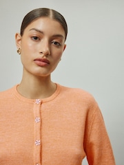 Orange Daisy Button Crew Neck Knitted Cardigan - Image 4 of 8