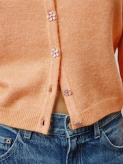 Orange Daisy Button Crew Neck Knitted Cardigan - Image 5 of 8