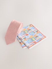 Coral Orange Tie and Pocket Square Set - Image 1 of 4