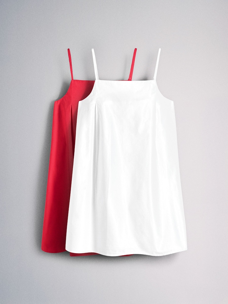 The Set 2 Pack 100% Cotton Strappy A-Line Mini Dress White/Bright Red - Image 1 of 6