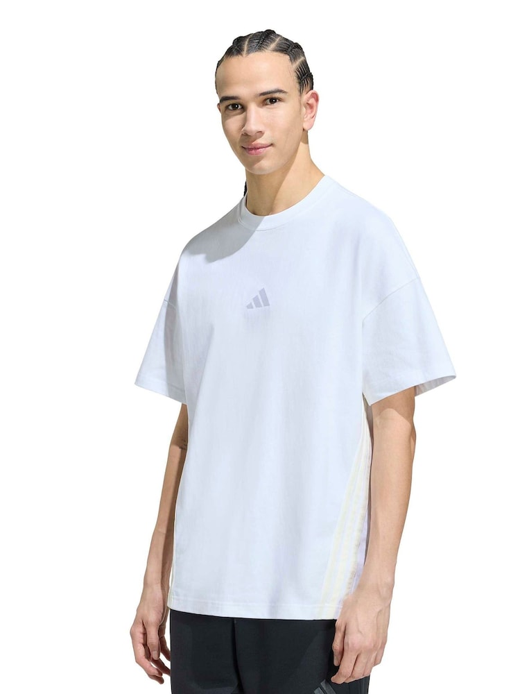 adidas White Adidas Kit 3-Stripes Loose T-Shirt - Image 1 of 6 adidas White Adidas Kit 3-Stripes Loose T-Shirt - Image 1 of 6