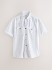 White Western Styling Textured Twin Pocket Short Sleeve Shirt - Image 6 of 8