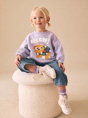 Lilac Purple Spot Cat Crew Neck Sweatshirt (3mths-7yrs) - Image 1 of 3