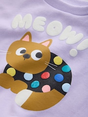 Lilac Purple Spot Cat Crew Neck Sweatshirt (3mths-7yrs) - Image 6 of 7