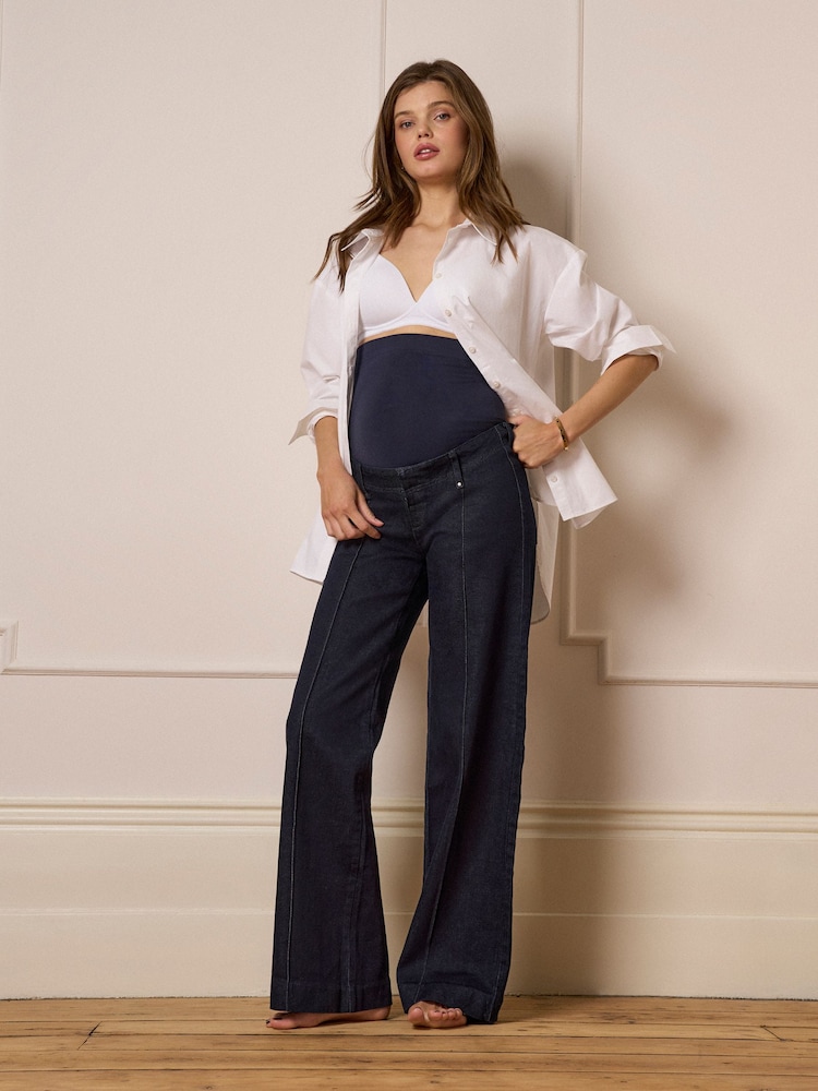 Seraphine Indigo Premium Overbump Maternity Wide Jeans with Pintuck Detail - Attēls 1 no 5 Seraphine Indigo Premium Overbump Maternity Wide Jeans with Pintuck Detail - Attēls 1 no 5