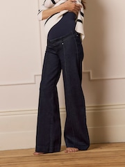 Seraphine Indigo Premium Overbump Maternity Wide Jeans with Pintuck Detail - Attēls 4 no 5