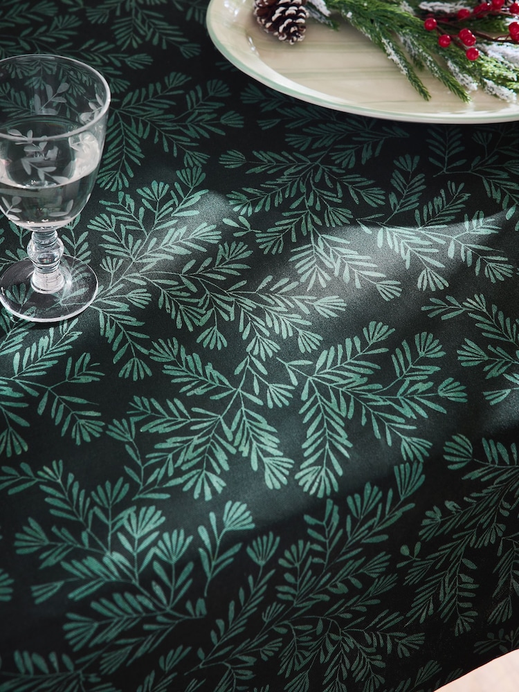 Green Christmas Holly Mistletoe Wipe Clean Table Cloth - Image 1 of 4 Green Christmas Holly Mistletoe Wipe Clean Table Cloth - Image 1 of 4
