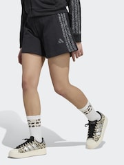 adidas Black Animal Print 3 Stripes Shorts - Image 1 of 6