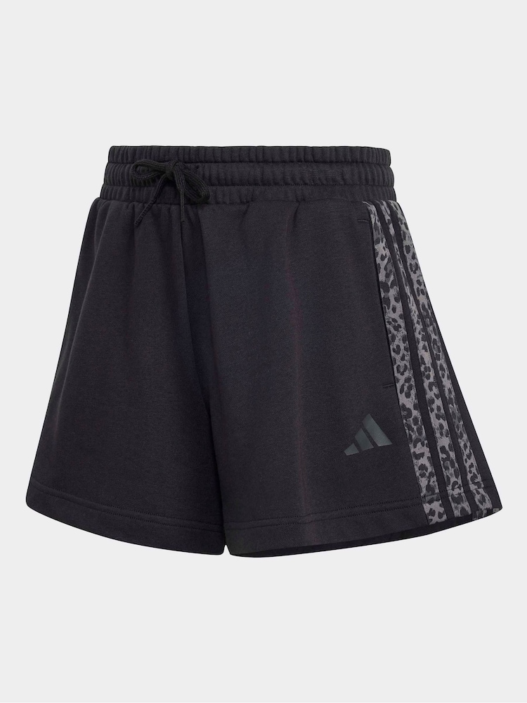 adidas Black Animal Print 3 Stripes Shorts - Image 6 of 6 adidas Black Animal Print 3 Stripes Shorts - Image 6 of 6