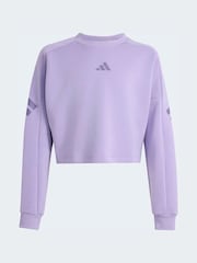 adidas Purple Fleece 3-Stripes Crewneck Sweat Top - Image 1 of 1