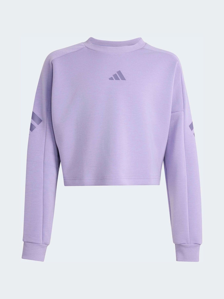 adidas Purple Fleece 3-Stripes Crewneck Sweat Top - Image 1 of 1