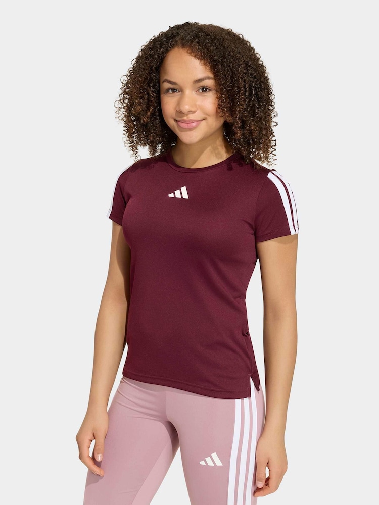adidas Red Training Essentials 3-Stripes Kids T-Shirt - Image 1 of 6 adidas Red Training Essentials 3-Stripes Kids T-Shirt - Image 1 of 6