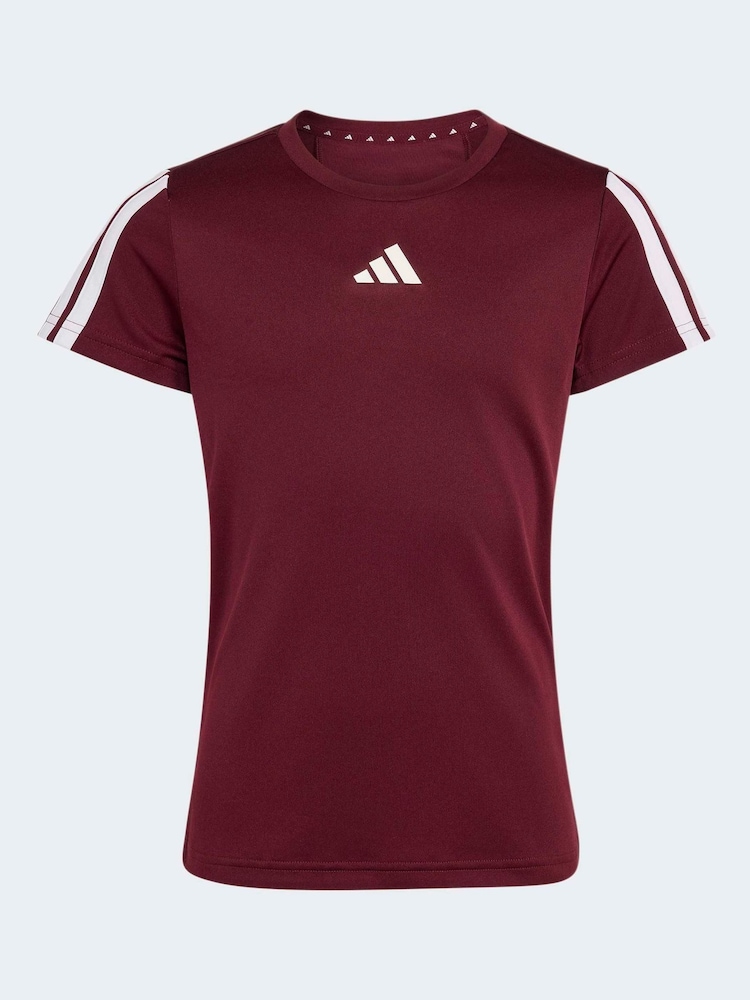 adidas Red Training Essentials 3-Stripes Kids T-Shirt - Image 6 of 6 adidas Red Training Essentials 3-Stripes Kids T-Shirt - Image 6 of 6