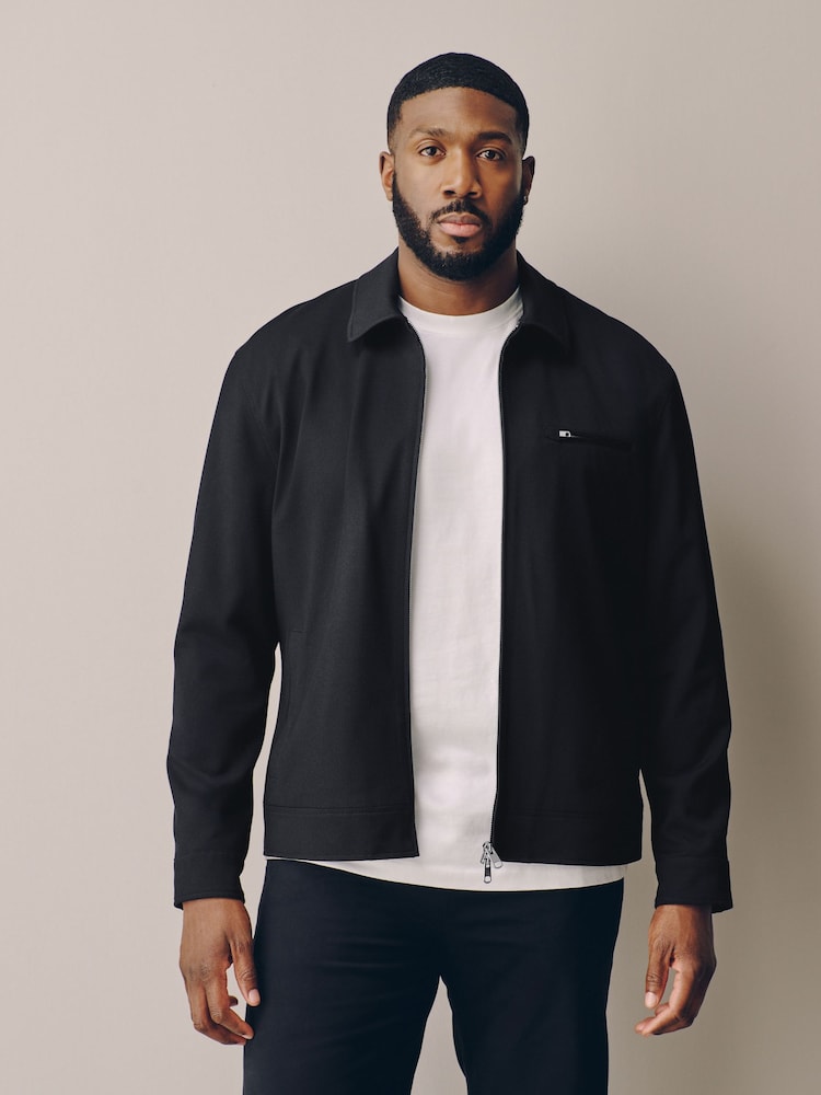 Black Muscle Fit Motionflex Smart Twill Zip Shacket - Image 1 of 11 Black Muscle Fit Motionflex Smart Twill Zip Shacket - Image 1 of 11
