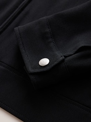 Black Muscle Fit Motionflex Smart Twill Zip Shacket - Image 10 of 11
