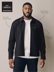 Black Muscle Fit Motionflex Smart Twill Zip Shacket - Image 3 of 11