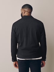 Black Muscle Fit Motionflex Smart Twill Zip Shacket - Image 4 of 11