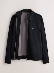 Black Muscle Fit Motionflex Smart Twill Zip Shacket - Image 8 of 11
