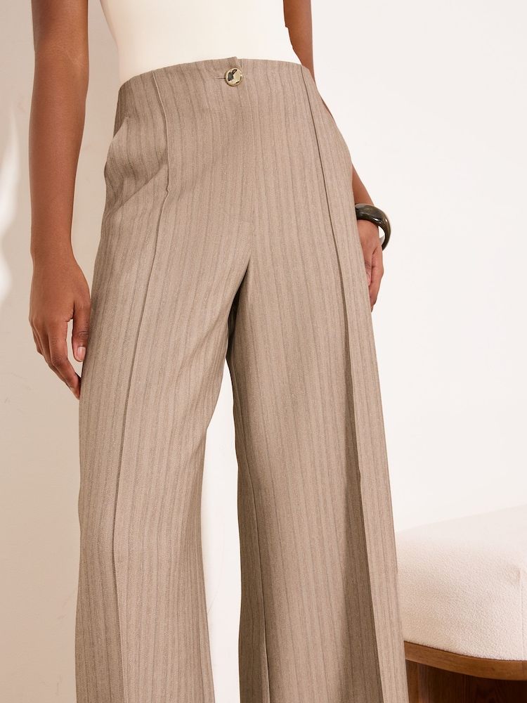 Lipsy Neutral Stripe Grown on Waist Wide Leg Trousers - Image 2 of 5