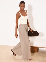 Lipsy Neutral Stripe Grown on Waist Wide Leg Trousers - Image 3 of 5