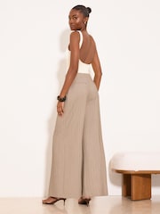 Lipsy Neutral Stripe Grown on Waist Wide Leg Trousers - Image 4 of 5