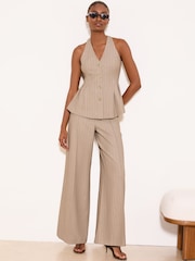 Lipsy Neutral Stripe Grown on Waist Wide Leg Trousers - Image 5 of 5