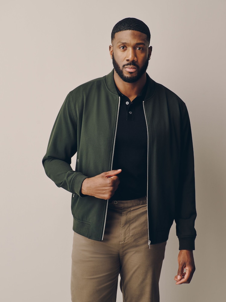 Green Muscle Fit Smart Bomber Jacket - Image 1 of 8 Green Muscle Fit Smart Bomber Jacket - Image 1 of 8