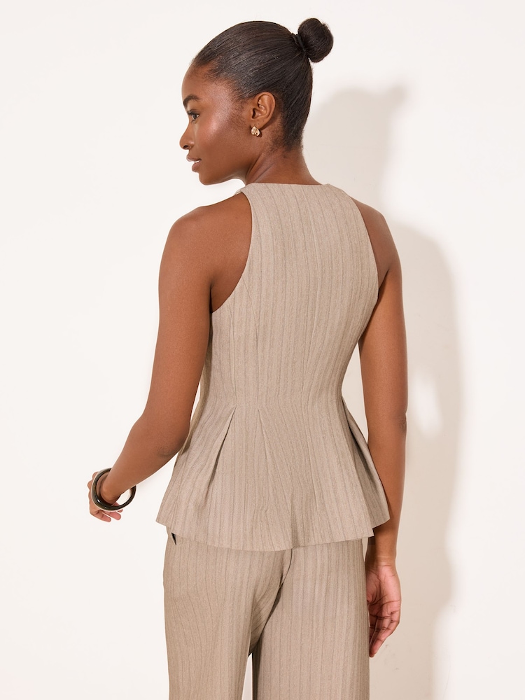 Lipsy Neutral Stripe Halter Waistcoat - Image 5 of 5
