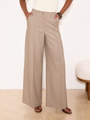 Lipsy Neutral Petite Stripe Grown on Waist Wide Leg Trousers - Image 1 of 5