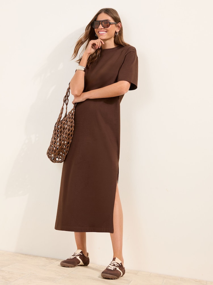 Friends Like These Chocolate Brown Jersey T-Shirt Midi Dress - Image 1 of 5