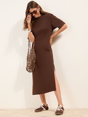 Friends Like These Chocolate Brown Petite Jersey T-Shirt Midi Dress - Image 3 of 5