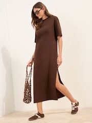 Friends Like These Chocolate Brown Petite Jersey T-Shirt Midi Dress - Image 4 of 5
