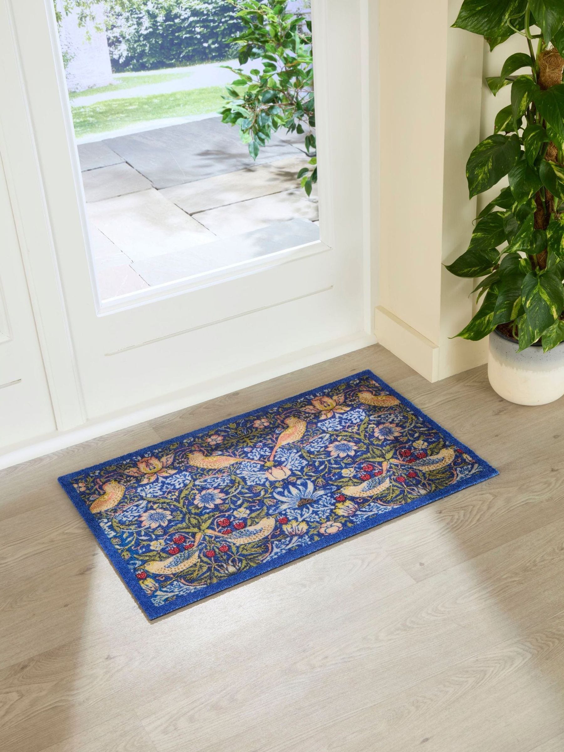 Artsy Mats Blue William Morris Strawberry Thief Indoor Washable Doormat