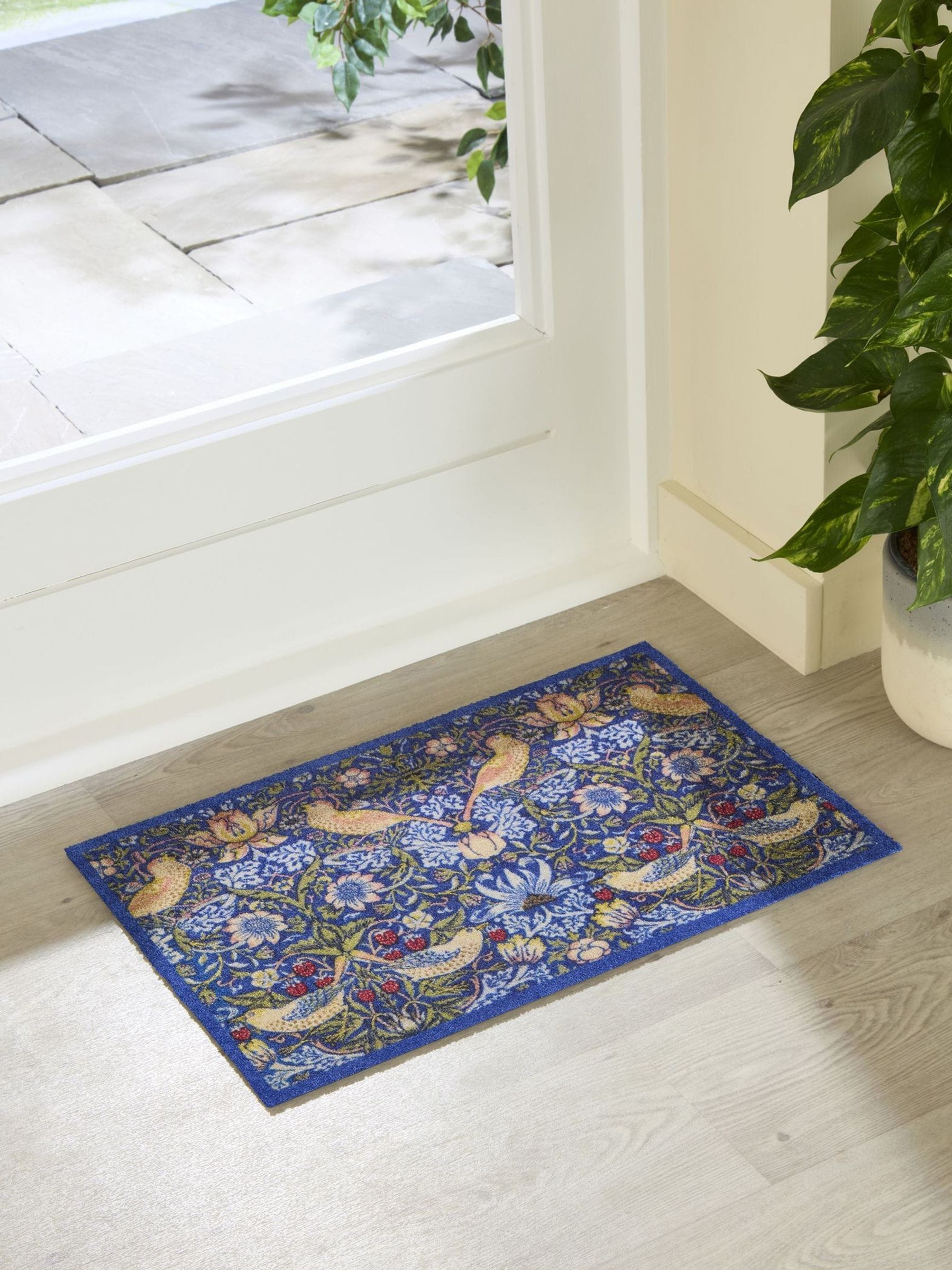 Artsy Mats Blue William Morris Strawberry Thief Indoor Washable Doormat (G74522)
