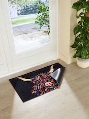 Artsy Mats Black Highland Cow Indoor Washable Doormat - Image 2 of 6