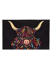Artsy Mats Black Highland Cow Indoor Washable Doormat - Image 4 of 6