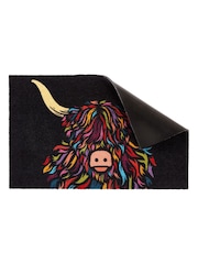 Artsy Mats Black Highland Cow Indoor Washable Doormat - Image 5 of 6