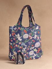 Cath Kidston Navy Butterfly Bloom Clip On Bag Charm with Foldaway Shopper - Image 1 of 4