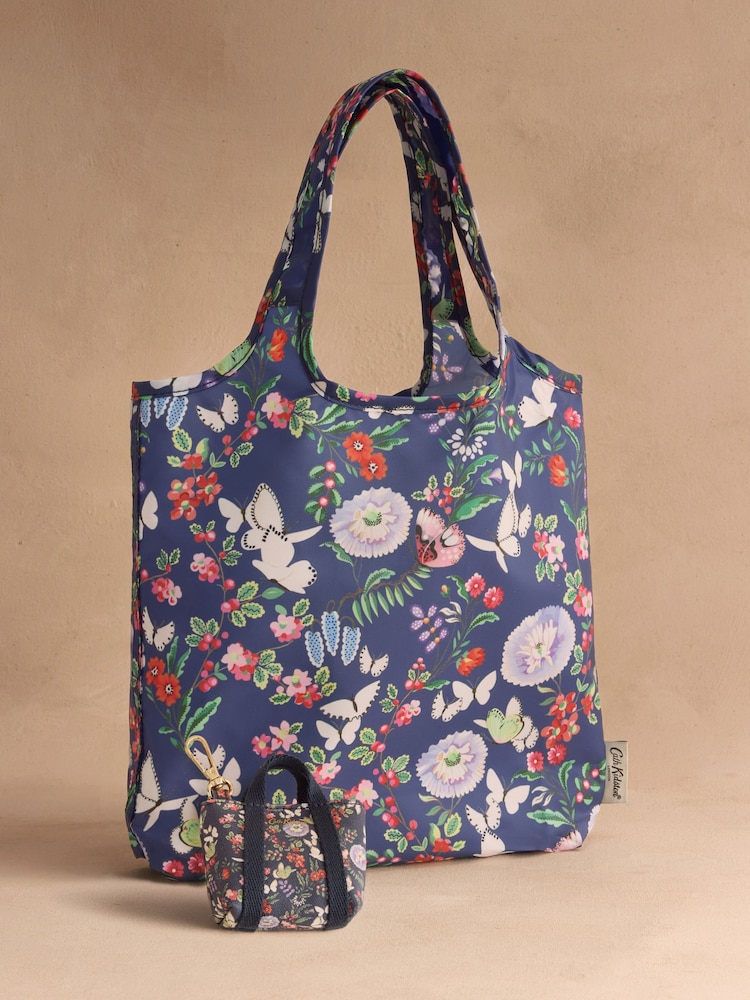 Cath Kidston Navy Butterfly Bloom Clip On Bag Charm with Foldaway Shopper - Image 1 of 4