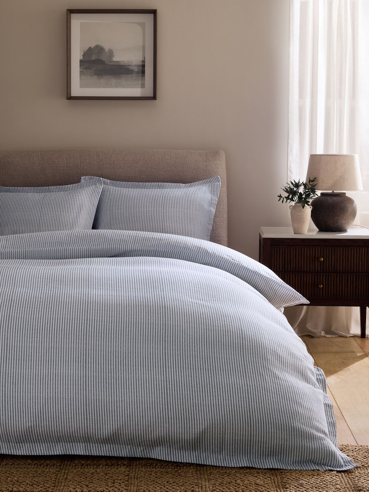 Grey Stripe Textured Matelasse Duvet Cover and Pillowcase Set - Image 1 of 4
