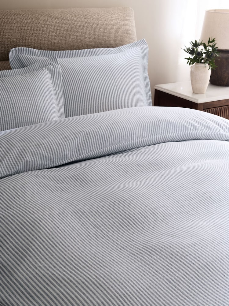 Grey Stripe Textured Matelasse Duvet Cover and Pillowcase Set - Image 2 of 4