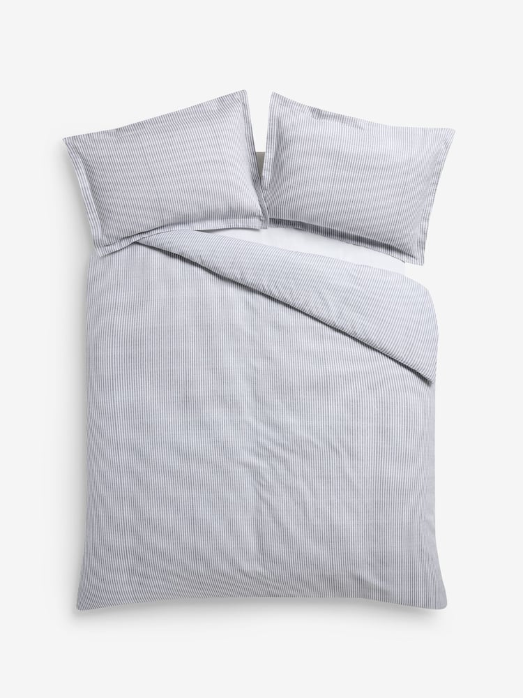 Grey Stripe Textured Matelasse Duvet Cover and Pillowcase Set - Image 4 of 4
